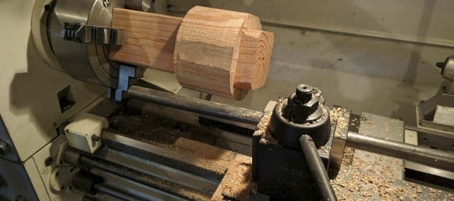 wood on a metal lathe