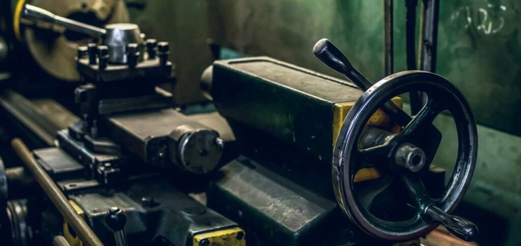 A metal lathe in a workshop