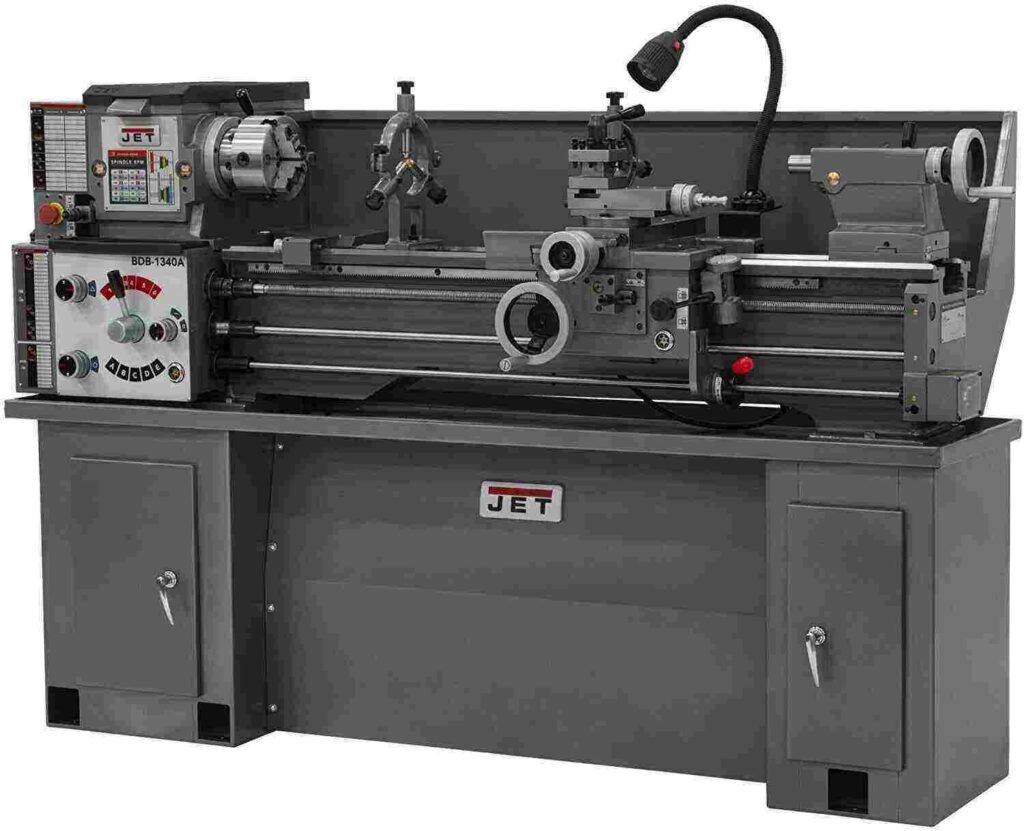 "Full black colored Jet 321360a bdb 1340a metal lathe in a white background"