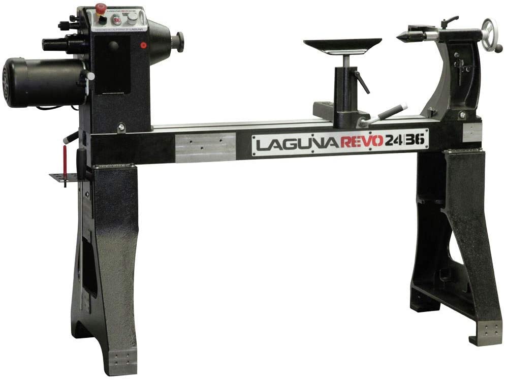 "Full black Laguna 2436 big size lathe in a white background"