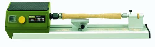 " Light Green colored Proxxon-37020-DB-250-micro-wood-lathe in a white background"