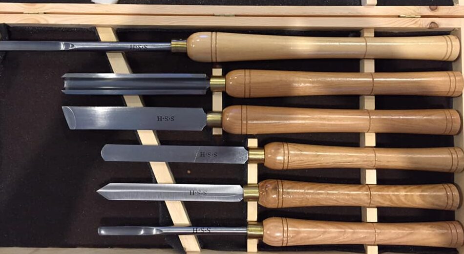 "Six pieces HSS woodturning tools inside a wooden case"