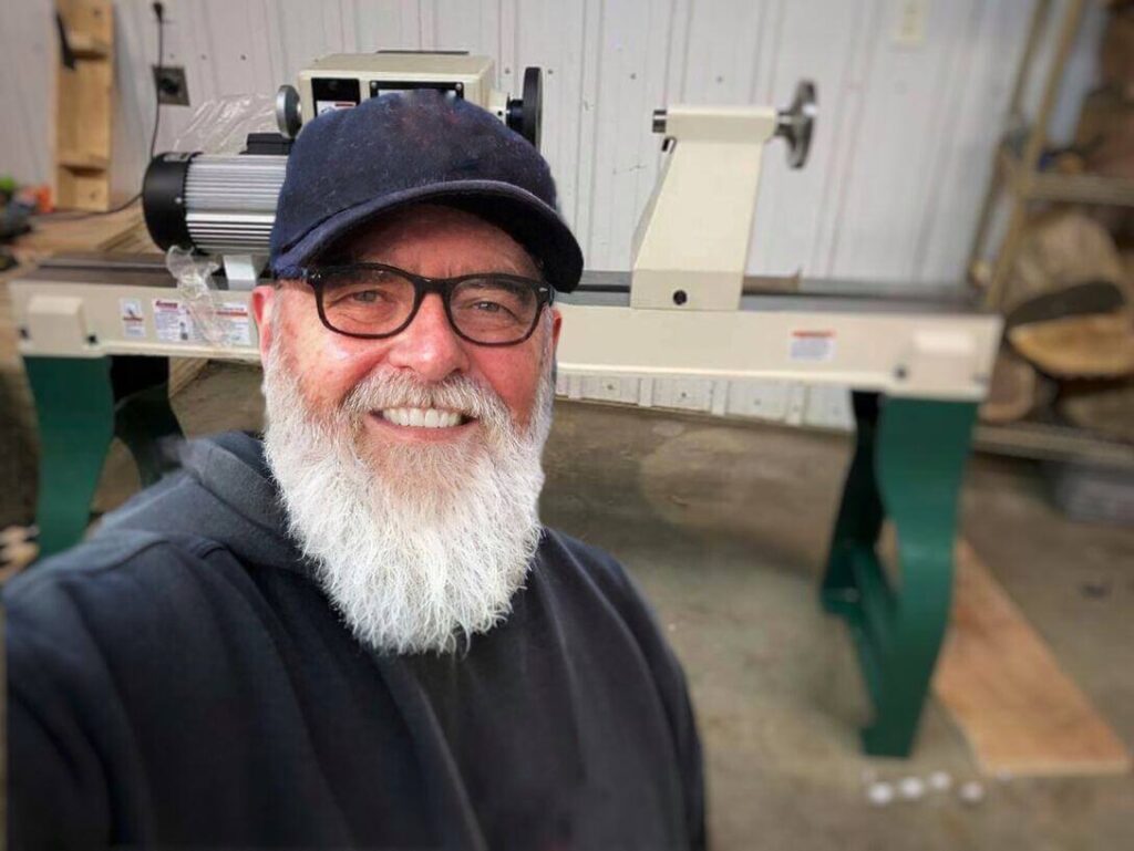 Charles wilson taking selfie with his new grizzly G0766 wood lathe