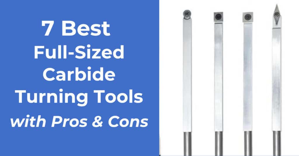Set of full-size carbide woodturning tools with long handles next to title of post