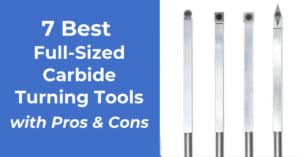 Set of full-size carbide woodturning tools with long handles next to title of post